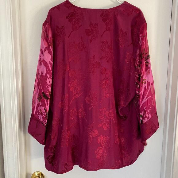 VIOLET KAY VINTAGE Embroidered Lace Mix Print Silk Beaded BoHo Kimono Size 3X - Picture 5 of 7